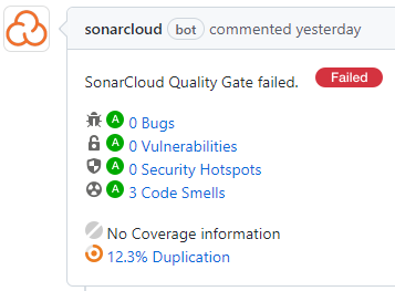 Sonar Cloud bot comment in GitHub